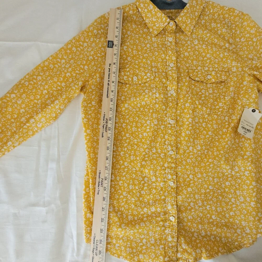 Yellow Floral Womens Button Long Sleeve ShirtSt Johns Bay Size L  NWT - Picture 11 of 15